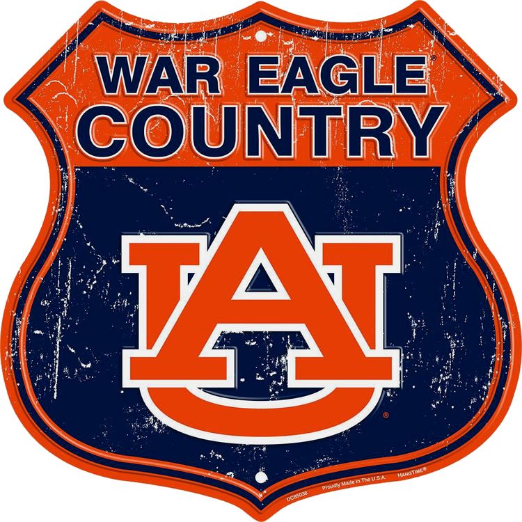 Signs 4 Fun Shield Sign | Auburn War Eagle Country Shield Sign | 12 x 12 | Embossed Aluminum Sign | Made in the USA