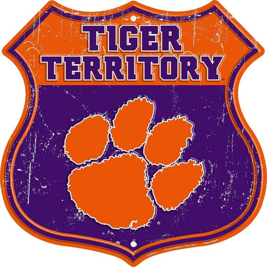Signs 4 Fun Shield Sign | Clemson Tigers Territory Shield Sign | 12 x 12 | Embossed Aluminum Sign | Made in The USA