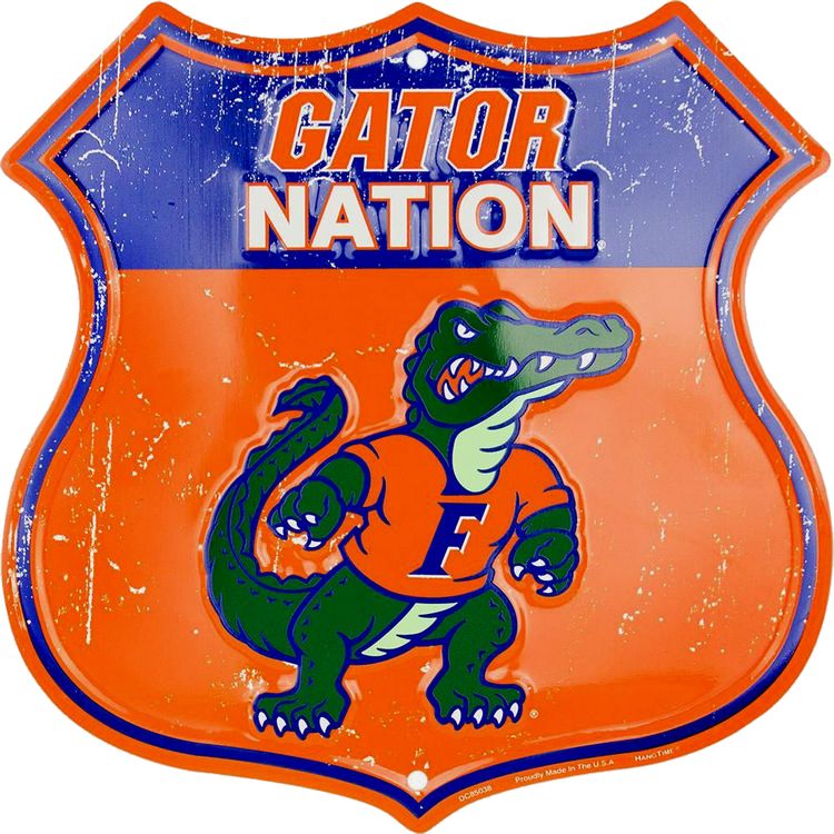 Signs 4 Fun Shield Sign | Florida Gator Nation Shield Sign | 12 x 12 | Embossed Aluminum Sign | Made in The USA