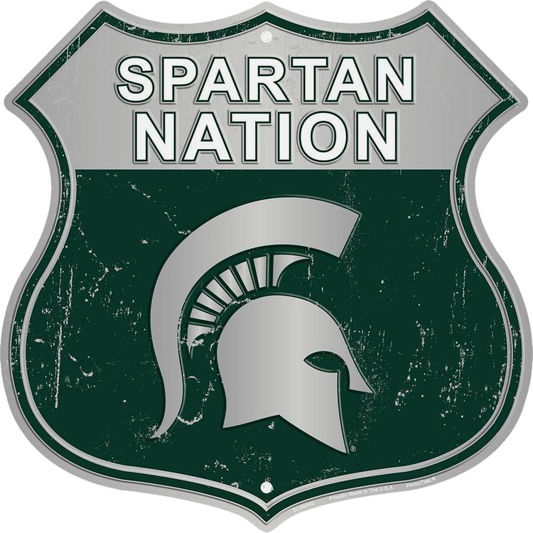 Signs 4 Fun Shield Sign | Michigan State Spartan Nation Shield Sign | 12 x 12 | Embossed Aluminum Sign | Made in the USA