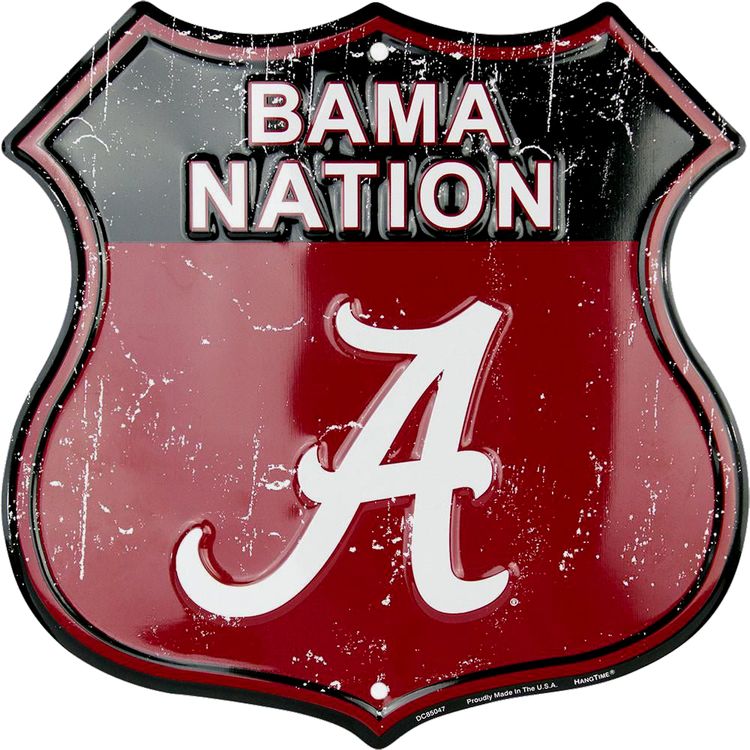 Signs 4 Fun Shield Sign | Alabama Nation Shield Sign | 12 x 12 | Embossed Aluminum Sign | Made in the USA