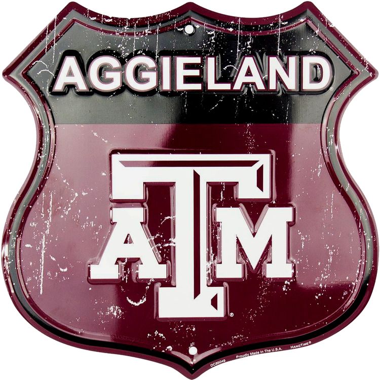 Signs 4 Fun Shield Sign | Texas A&M Aggieland Shield Sign | 12 x 12 | Embossed Aluminum Sign | Made in the USA