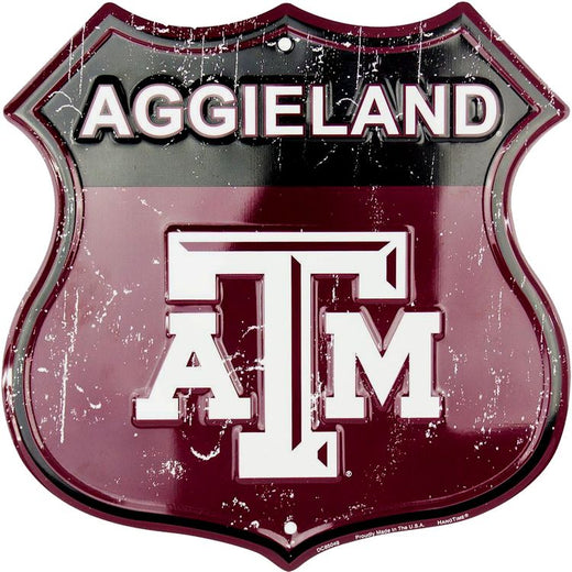 Signs 4 Fun Shield Sign | Texas A&M Aggieland Shield Sign | 12 x 12 | Embossed Aluminum Sign | Made in the USA