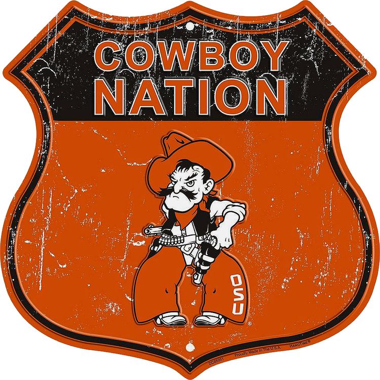 Signs 4 Fun Shield Sign | Oklahoma State Cowboy Nation Shield Sign | 12 x 12 | Embossed Aluminum Sign | Made in The USA