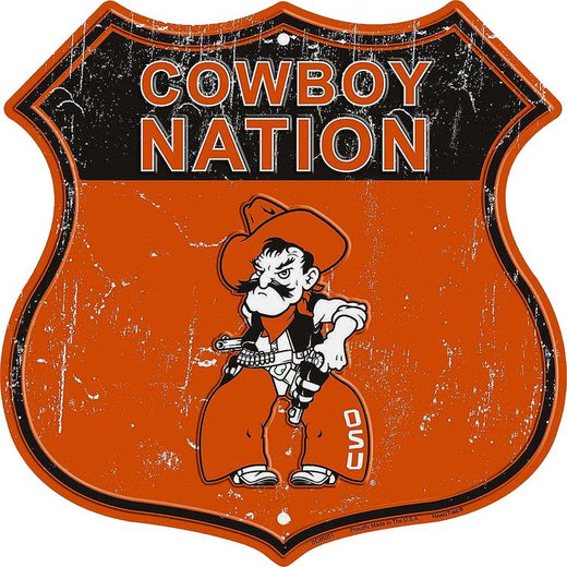 Signs 4 Fun Shield Sign | Oklahoma State Cowboy Nation Shield Sign | 12 x 12 | Embossed Aluminum Sign | Made in The USA