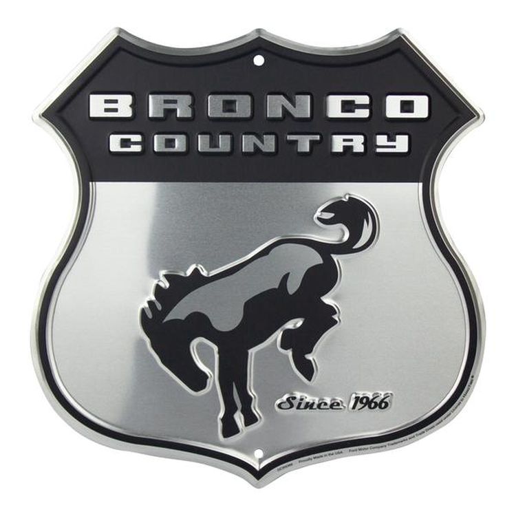 Signs 4 Fun Shield Sign | Ford Bronco Country Shield Sign | 11” x 11.5” | Embossed Aluminum Sign | Made in the USA