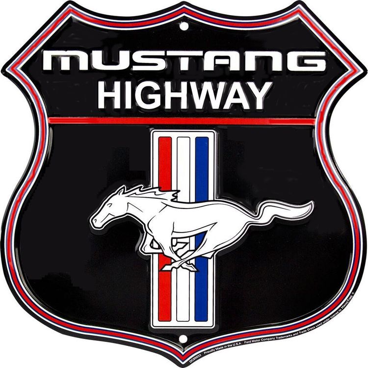Signs 4 Fun Shield Sign | Ford Mustang Hwy Shield Sign | 11” x 11.5” | Embossed Aluminum Sign | Made in the USA