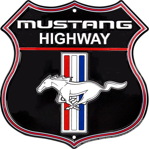 Signs 4 Fun Shield Sign | Ford Mustang Hwy Shield Sign | 11” x 11.5” | Embossed Aluminum Sign | Made in the USA