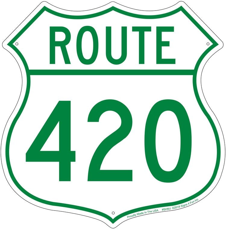 Signs 4 Fun Shield Sign | Route 420 Shield Sign | 12 x 12 | Embossed Aluminum Sign | Made in The USA