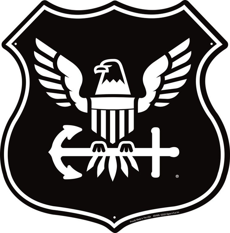 Signs 4 Fun Shield Sign | Navy Eagle Anchor Shield Sign | 11 x 11.5 | Embossed Aluminum Sign | Made in the USA