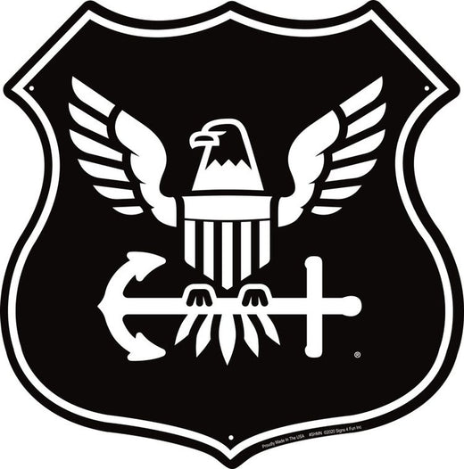 Signs 4 Fun Shield Sign | Navy Eagle Anchor Shield Sign | 11 x 11.5 | Embossed Aluminum Sign | Made in the USA