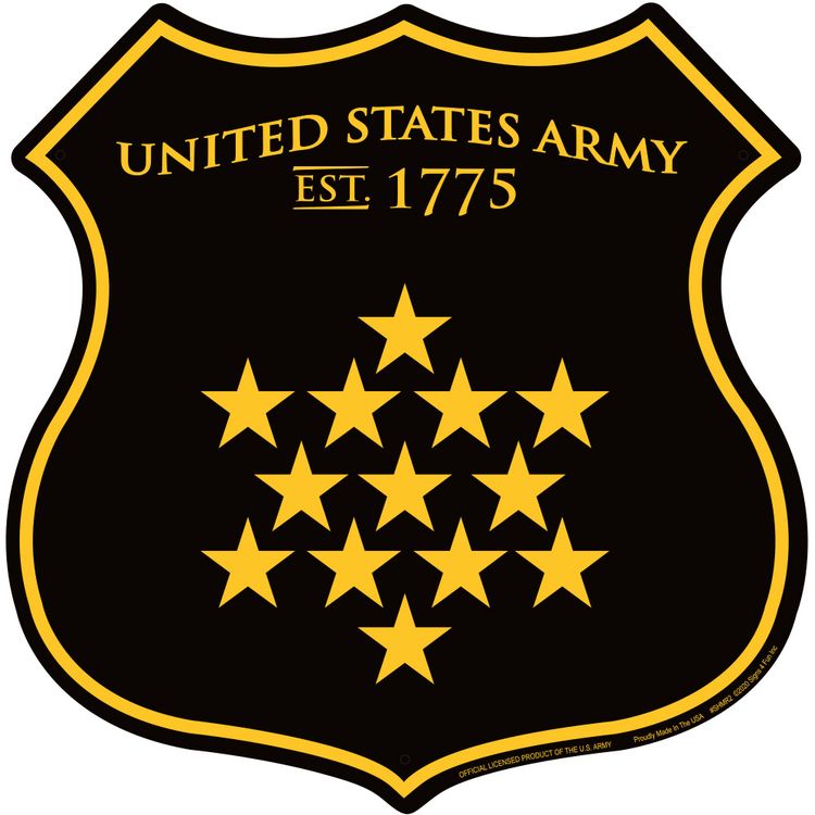 Signs 4 Fun Shield Sign SHMR2 - Army 1775 Shield - 11 x 11.5 - Embossed Aluminum Sign - Made in the USA