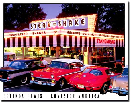 Desperate Enterprises Lucinda Lewis - Roadside America - Steak n Shake Tin Sign - Nostalgic Vintage Metal Wall Décor - Made in USA