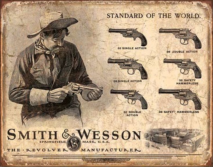 Desperate Enterprises Smith & Wesson Revolver Manufacturer Tin Sign, 16"W x 12.5"H