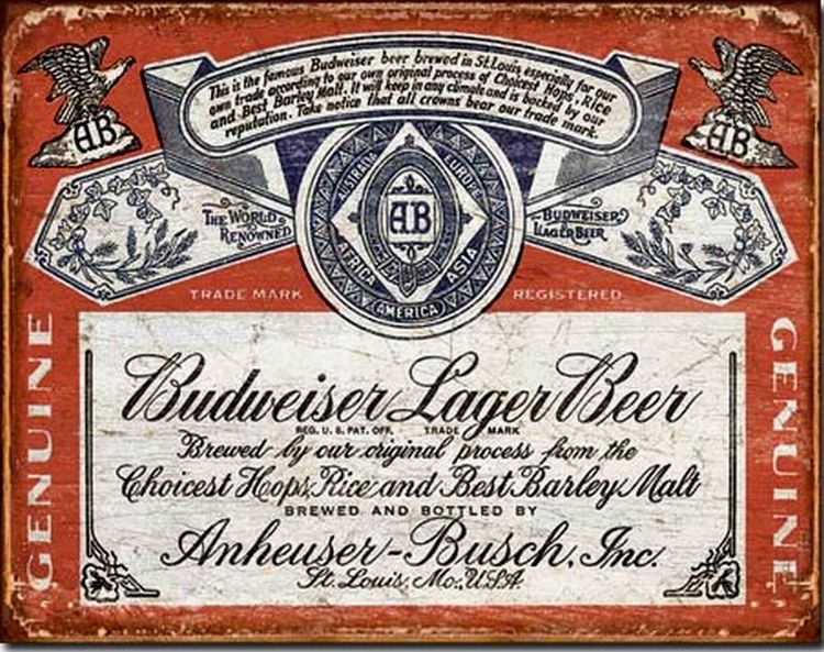 Desperate Enterprises Budweiser Historic Label Tin Sign - Nostalgic Vintage Metal Wall D cor - Made in USA