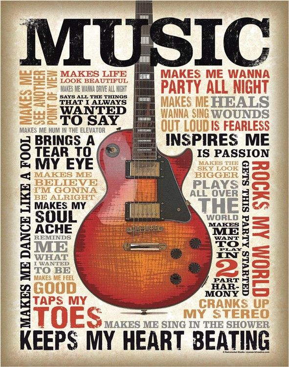Desperate MS1898 Music Inspires Me Distressed Retro Vintage Tin Sign 13 x 16in, Black & Brown