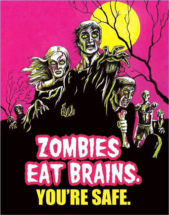 Desperate Enterprises Zombies Eat Brains Tin Sign, 12.5" W x 16" H