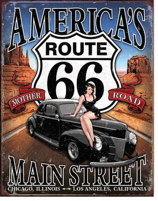 Desperate Enterprises America's Route 66 - America's Main Street Tin Sign - Nostalgic Vintage Metal Wall D cor - Made in USA
