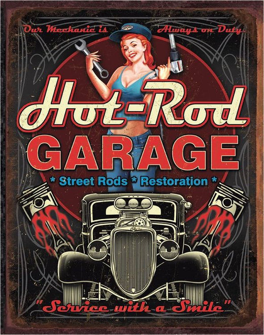 Desperate Enterprises Hot Rod Garage - Pistons Tin Sign - Nostalgic Vintage Metal Wall Decor - Made in USA