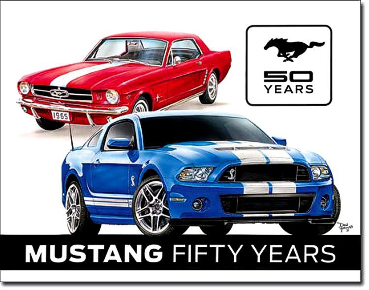 Desperate Enterprises Ford Mustang 50th Tin Sign, 16" W x 12.5" H