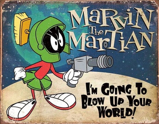 Signs 4 Fun SIG2018 Marvin The Martian Metal Tin Sign, Blue