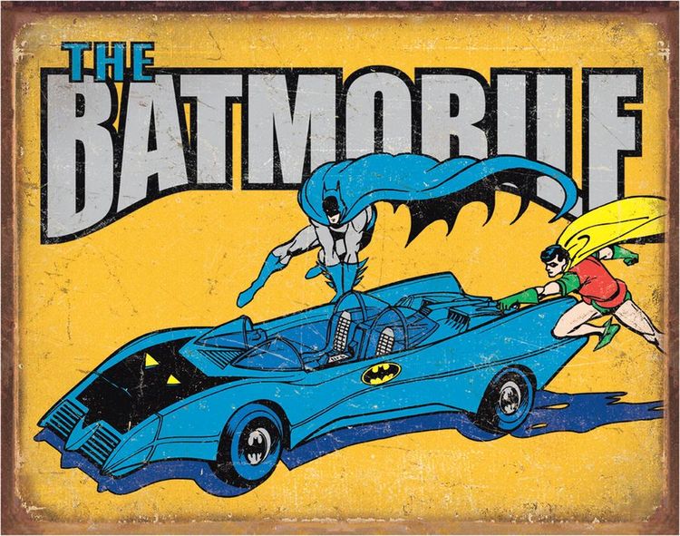 Desperate Enterprises Batman - The Batmobile Tin Sign - Nostalgic Vintage Metal Wall Decor - Made in USA