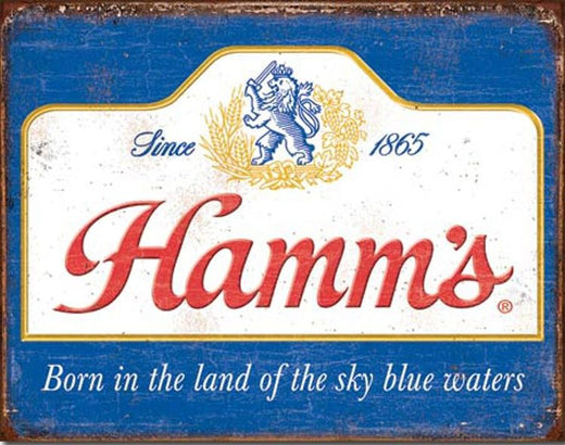 Desperate Enterprises Hamm's Beer - Sky Blue Waters Tin Sign - Nostalgic Vintage Metal Wall Decor - Made in USA - 16" W x 12.5" H