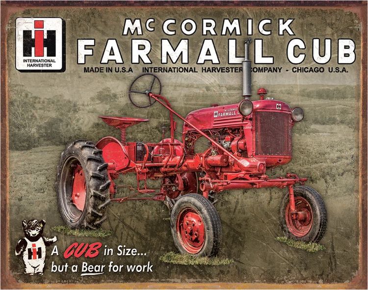 Desperate Enterprises McCormick Farmall Cub Tin Sign - Nostalgic Vintage Metal Wall Decor - Made in USA