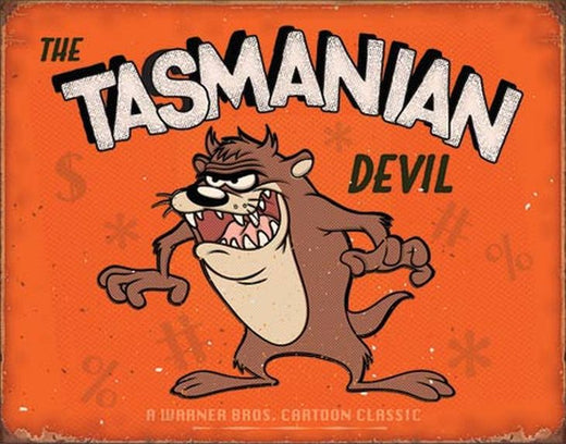 Tasmanian Devil Tin Sign, 16" W x 12.5" H