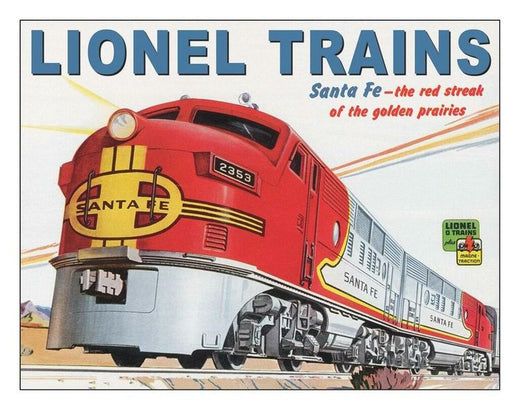Desperate Enterprises Lionel Trains Santa Fe Tin Sign - Nostalgic Vintage Metal Wall D cor - Made in USA