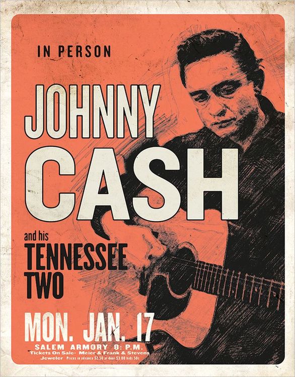 Desperate Enterprises Johnny Cash & His Tennessee Two Tin Sign, 12.5"W x 16"H