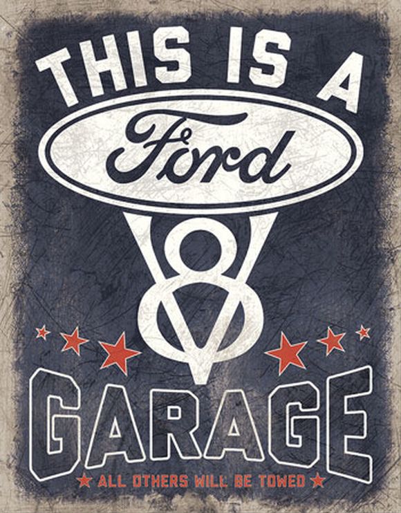Desperate Enterprises Ford Garage Tin Sign - Nostalgic Vintage Metal Wall Decor - Made in USA