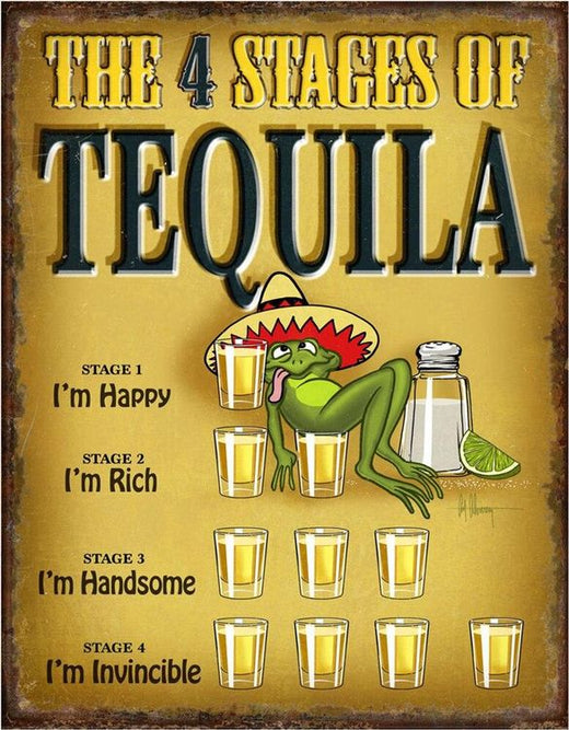 Desperate Enterprises 4 Stages of Tequila Tin Sign - Nostalgic Vintage Metal Wall Decor - Made in USA
