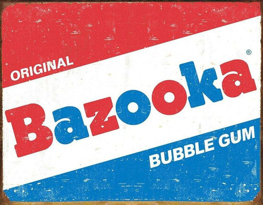 Desperate Enterprises Bazooka Bubble Gum Tin Sign - Nostalgic Vintage Metal Wall D cor - Made in USA - 16"W x 12.5"H