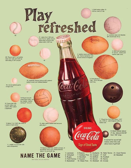 Desperate Enterprises Coca-Cola Play Refreshed Tin Sign - Nostalgic Vintage Metal Wall D cor - Made in USA