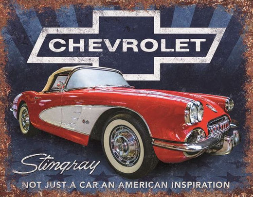 Desperate Enterprises Chevrolet Corvette Stingray Inspiration Tin Sign - Nostalgic Vintage Metal Wall D cor - Made in USA