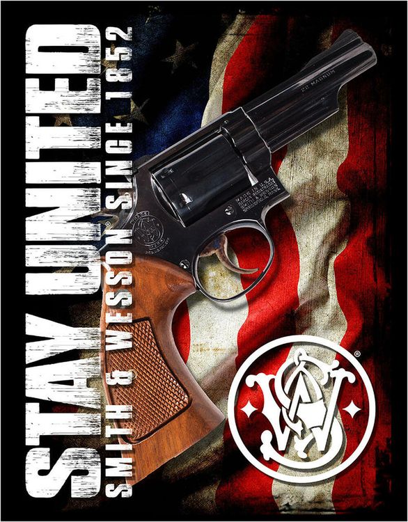 Desperate Enterprises Stay United - Smith & Wesson Since 1852 Tin Sign - Nostalgic Vintage Metal Wall D cor - Made in USA