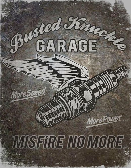 hotrodspirit - Busted Knuckle Garage Winged Candle Plate 41 x 32 cm Misfire Sheet