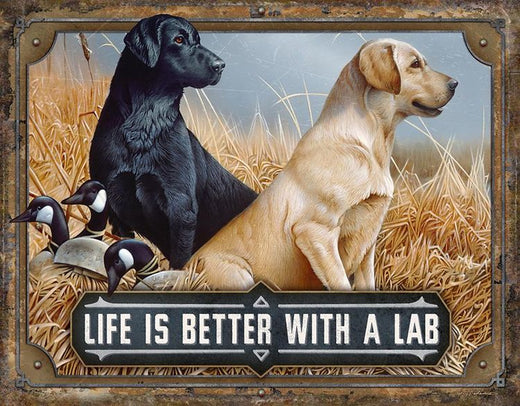 Desperate Enterprises Life Is A Better With A Lab Tin Sign - Nostalgic Vintage Metal Wall Decor - Made in USA