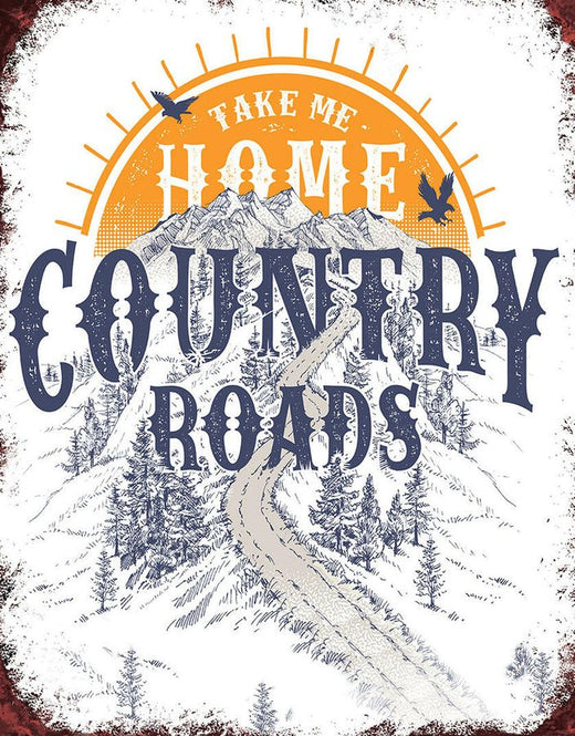 Desperate Enterprises Country Roads - John Denver Tin Sign - Nostalgic Vintage Metal Wall Decor - Made in USA