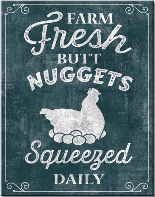 Desperate Enterprises Farm Fresh Butt Nuggets Tin Sign - Nostalgic Vintage Metal Wall Decor - Made in USA
