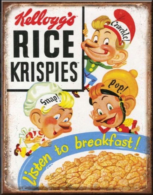 Desperate Enterprises Kellogg's Rice Krispies Tin Sign - Nostalgic Vintage Metal Wall Decor - Made in USA