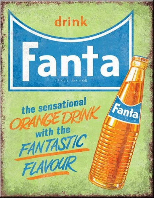 Desperate Enterprises Drink Fanta Tin Sign - Nostalgic Vintage Metal Wall Decor - Made in USA