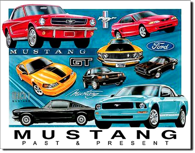 Signs 4 Fun SIG272 Ford-Mustang Chronology Metal Tin Sign, Blue