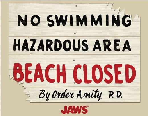 Desperate Enterprises Jaws No Swimming Tin Sign - Nostalgic Vintage Metal Wall Decor - Made in USA