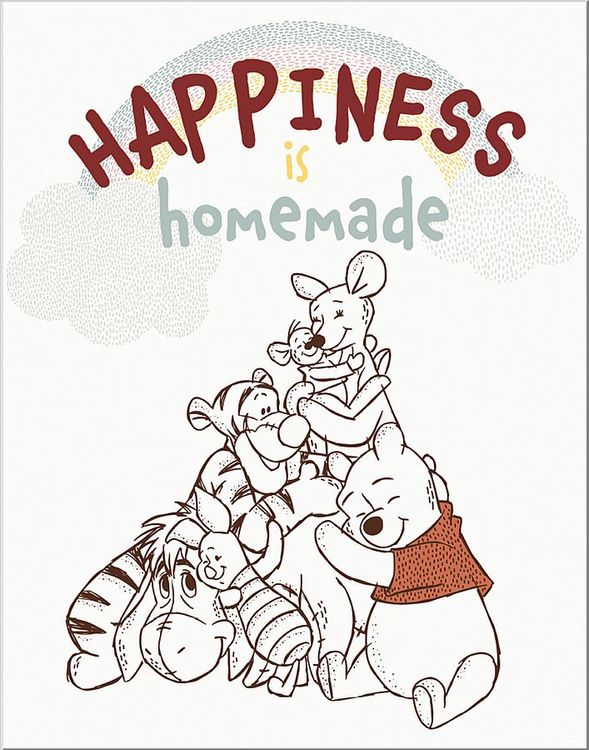 Desperate Enterprises Happiness is Homemade Winnie the Pooh Group Tin Sign - Nostalgic Vintage Metal Wall D cor - Made in USA