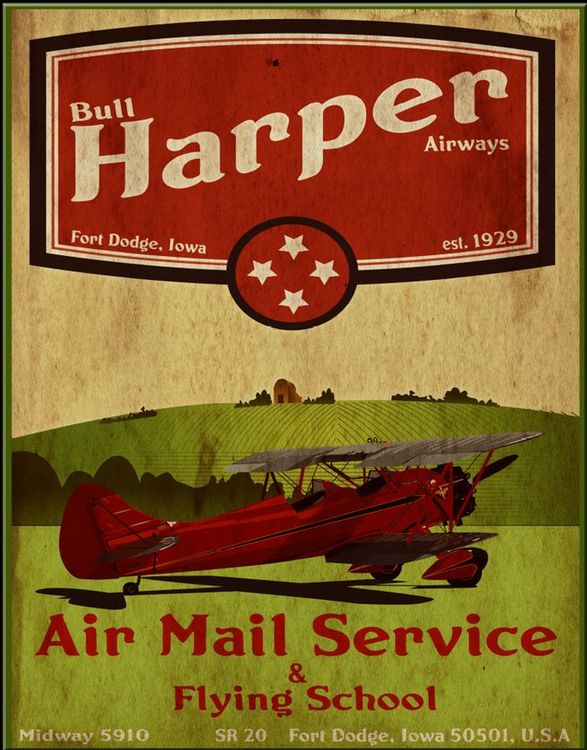 Desperate Enterprises Bull Harper Airways Air Mail Service & Flying School Tin Sign - Vintage 1920s Biplane Art - Nostalgic Metal Wall Décor - Made in USA