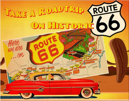Desperate Enterprises Historic Route 66 Roadtrip Tin Sign - Nostalgic Vintage Metal Wall Decor - Made in USA