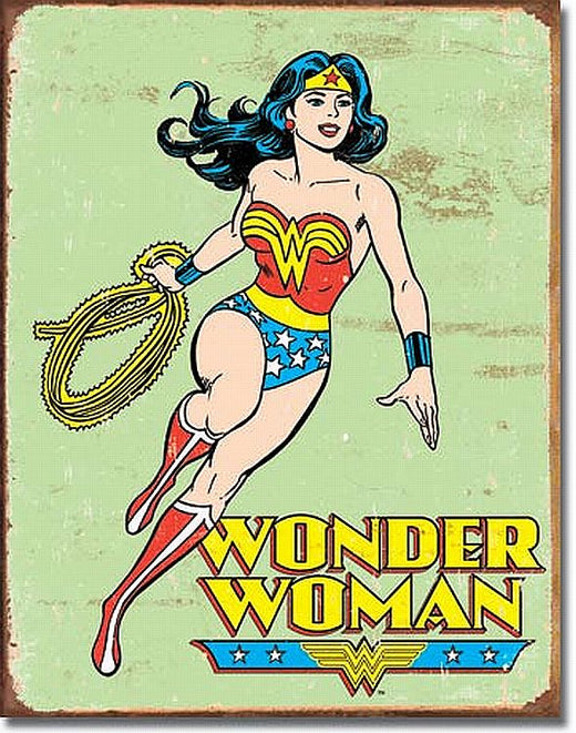 Signs 4 Fun SIG342 Wonder Woman Metal Tin Sign, Green