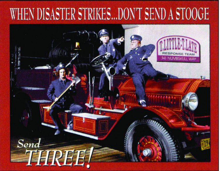 Desperate Enterprises SIG3FD 3 Stooges Fire Department Metal Tin Sign, Red
